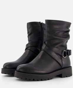 Cellini Plooi Biker boots zwart Leer