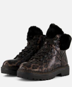 Tamaris Leopard Veterboots zwart Textiel