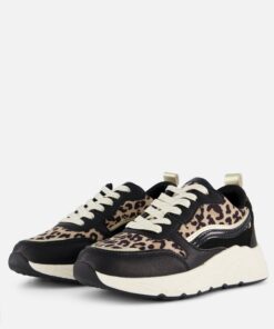 Cellnini Leopard Sneakers zwart Textiel