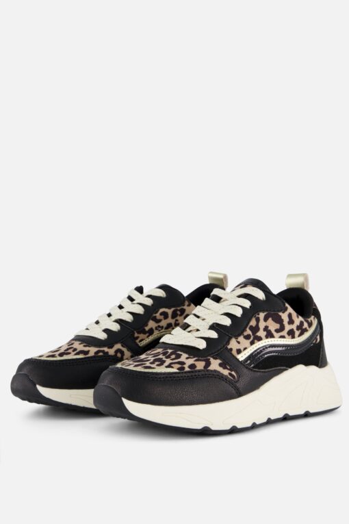 Cellnini Leopard Sneakers zwart Textiel