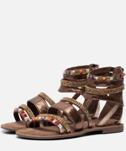 Lazamani Sandalen brons Leer