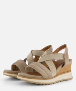 Tamaris Sandalen met sleehak taupe Leer