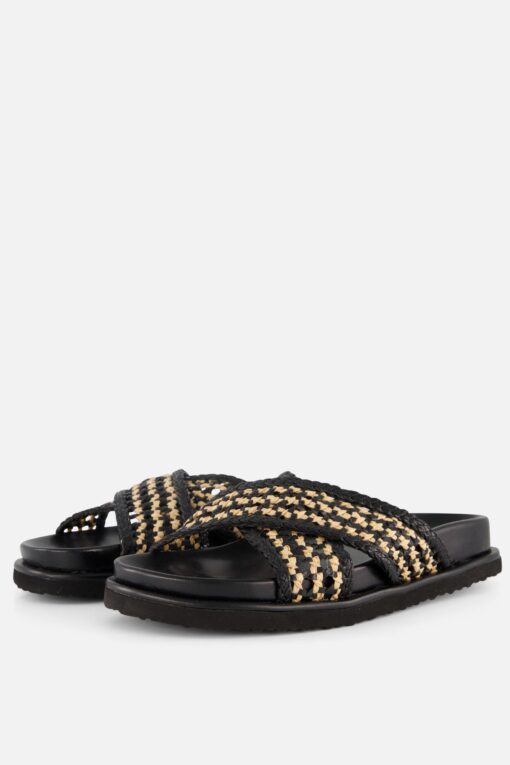 Cellini Raffia Slippers zwart Textiel