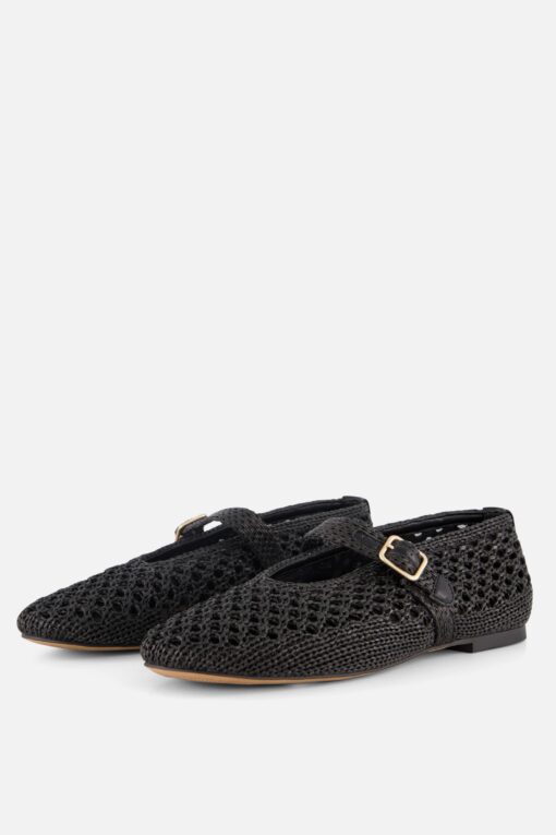 Cellini Ballerina's zwart Raffia