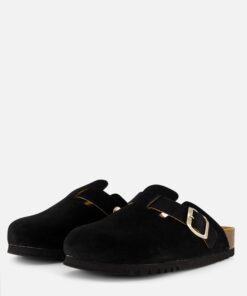 Scholl Fae Clogs Slippers zwart Suede