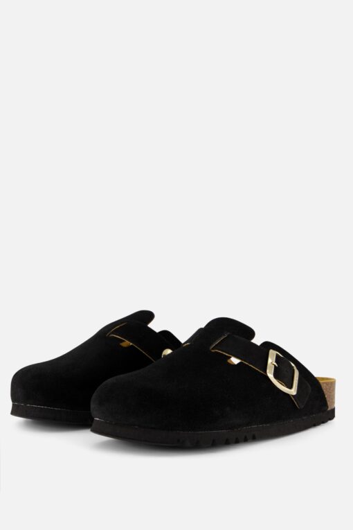 Scholl Fae Clogs Slippers zwart Suede