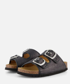 Scholl Noelle Raffia Slippers zwart Textiel