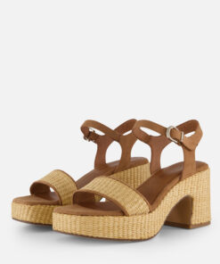 Tamaris Sandalen met hak cognac Textiel