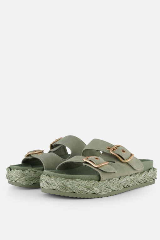 Tamaris Slippers groen Leer