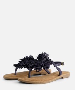 Lazamani Sandalen Flower zwart Leer