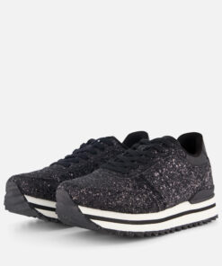 Woden Ronja Glitter Plateau Sneakers zwart