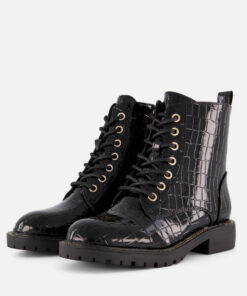 Cellini Croco Veterboots zwart Synthetisch