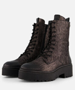 Lazamani Metallic Veterboots grijs Leer