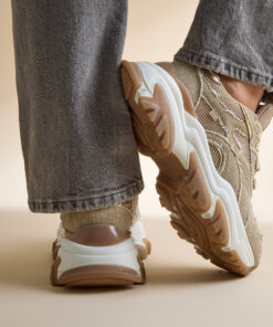 POSH by Poelman Glitter Sneakers beige Textiel