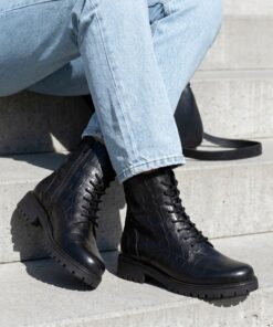 Tamaris Veterboots Croco zwart Leer