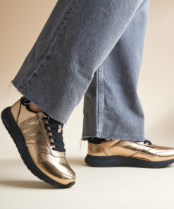 Woden Nicoline Metallic Sneakers goud Leer